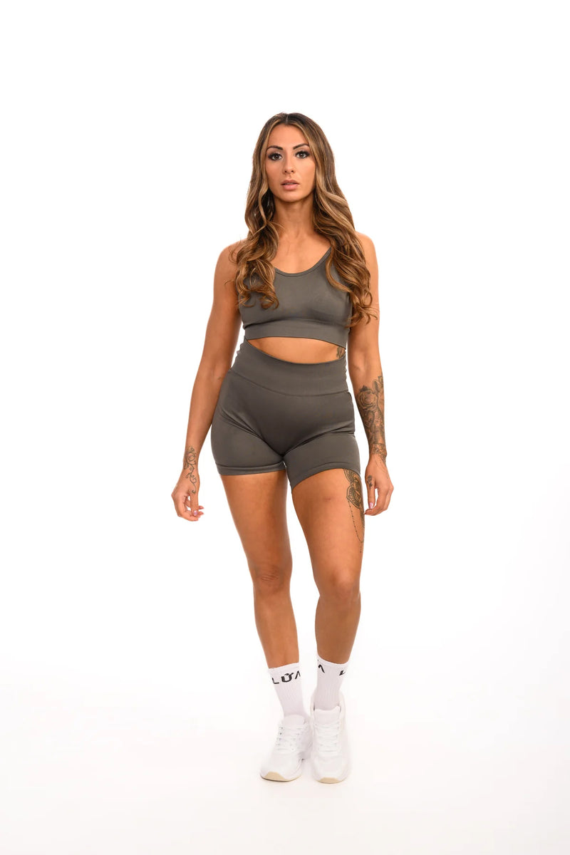 Pure Seamless Cross Bra | Dark Grey